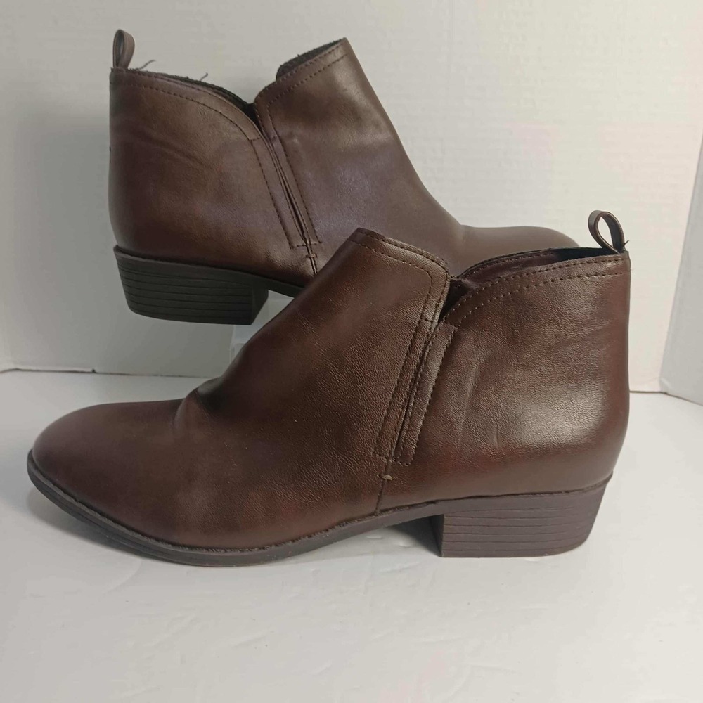Sun + Stone Brown Ankle Boots Womens‎ 11M Side Zip Low Heel Comfortable Casual
